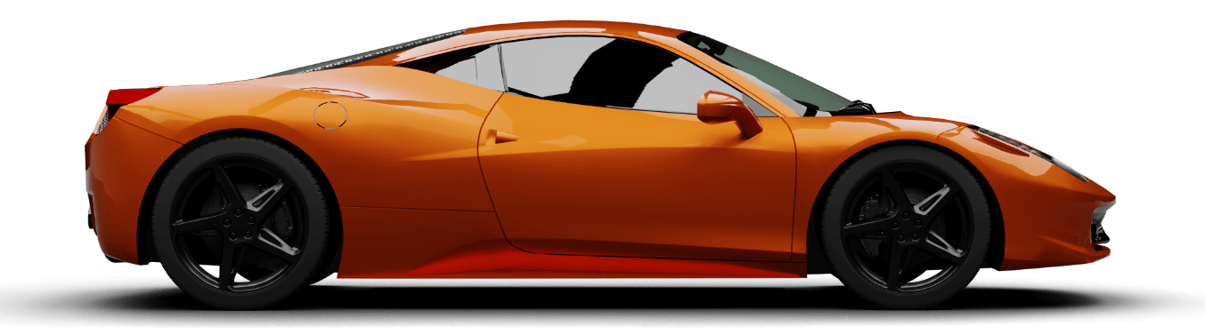 Side view of a sleek orange sports car with modern design.