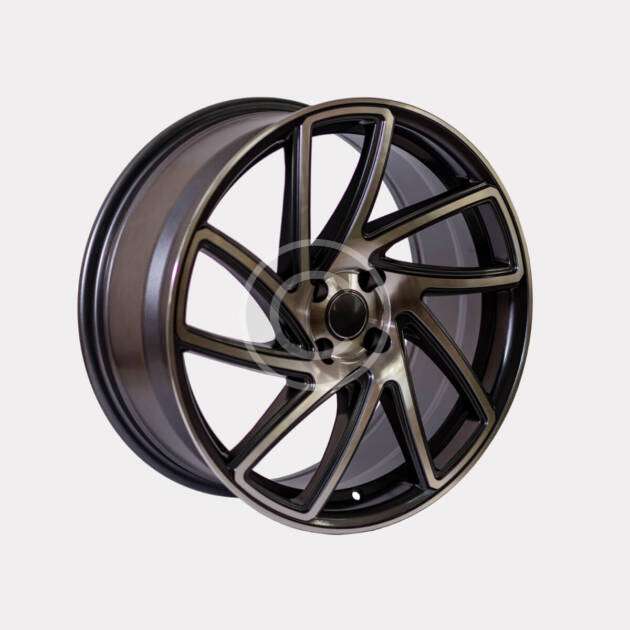 Sleek black alloy car wheel rim with a modern multi-spoke design.